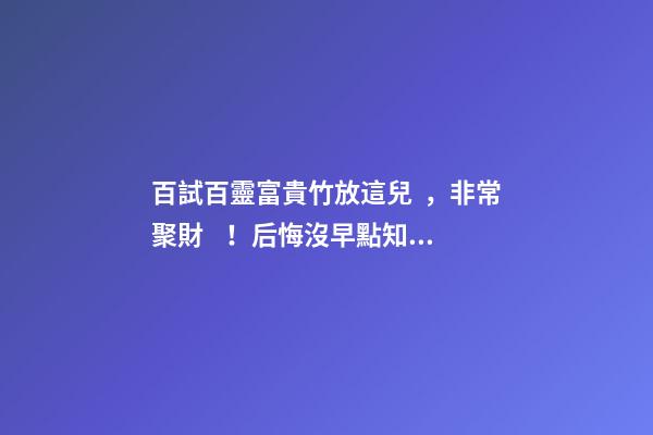 百試百靈富貴竹放這兒，非常聚財！后悔沒早點知道